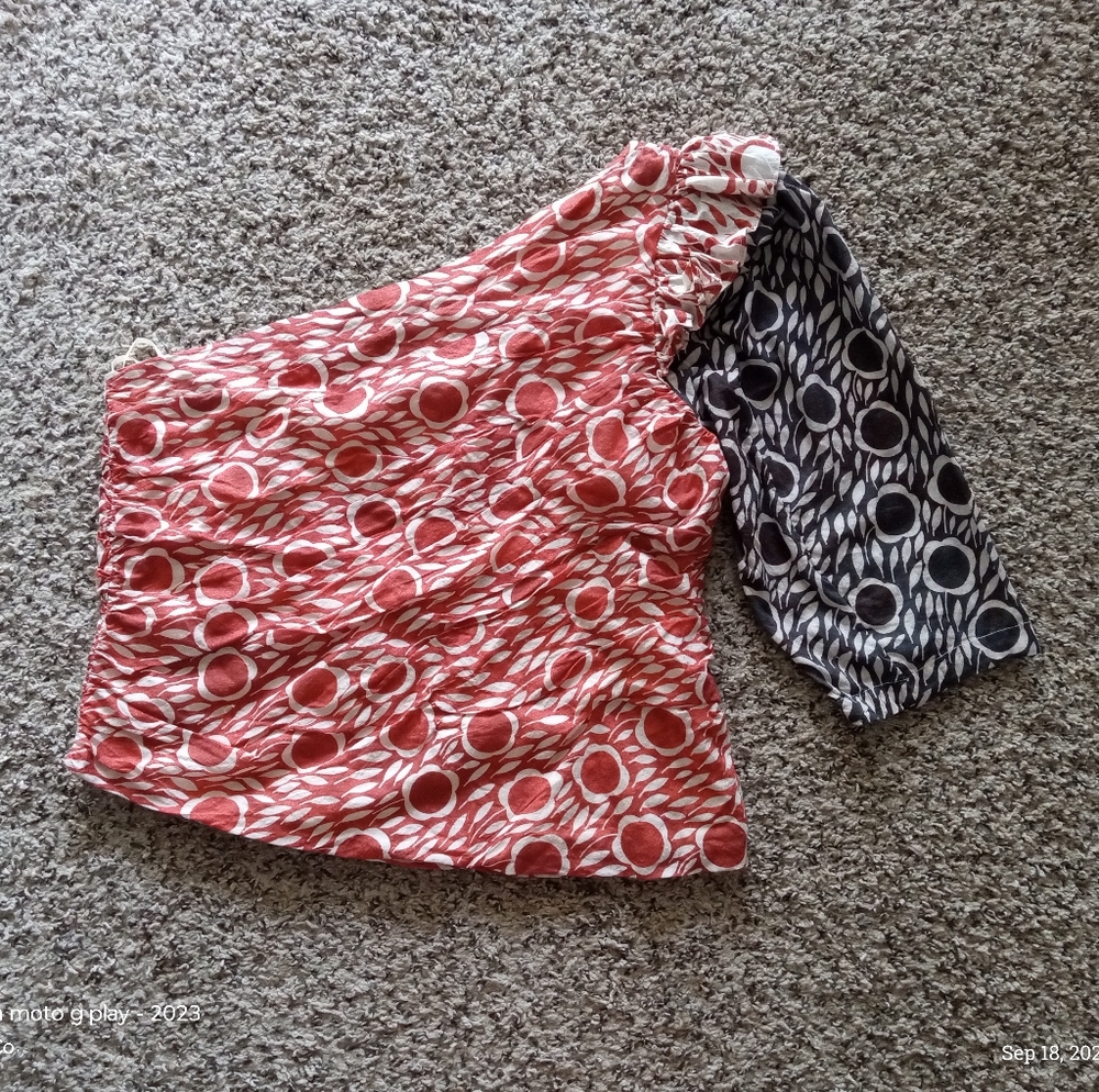 Anthropologie Cecilia Pettersson Printed One-Shoulder Blouse Red Large 14 - Picture 2 of 11